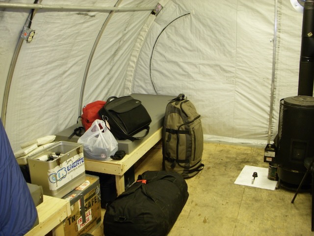 Inside crew tent